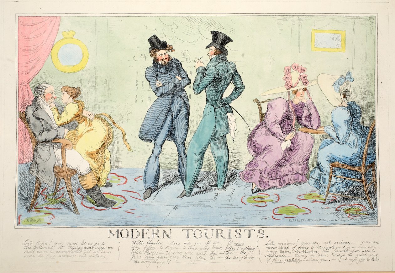 Moderne turister, pub. 1835 (håndfarget gravering) av John Phillips