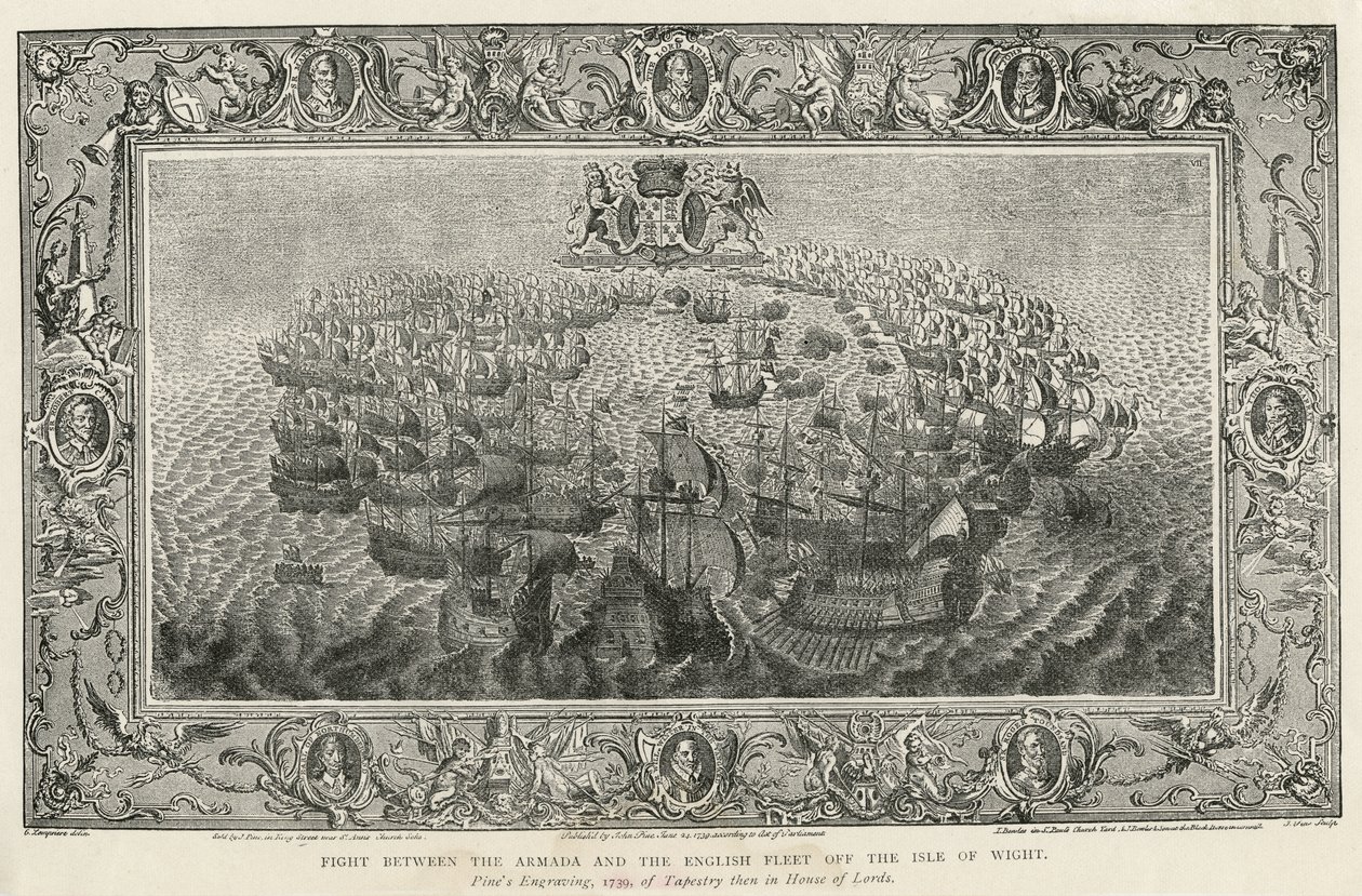 Kamp mellom Armada og den engelske flåten utenfor Isle of Wight, 1739 av John Pine
