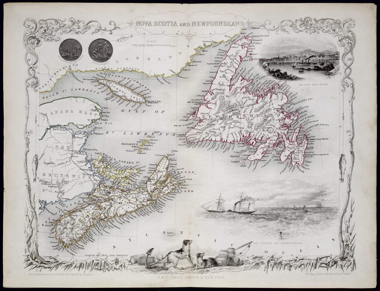 Nova Scotia og Newfoundland, fra en serie med verdenskart utgitt av John Tallis und Co., New York og London, 1850-tallet av John Rapkin