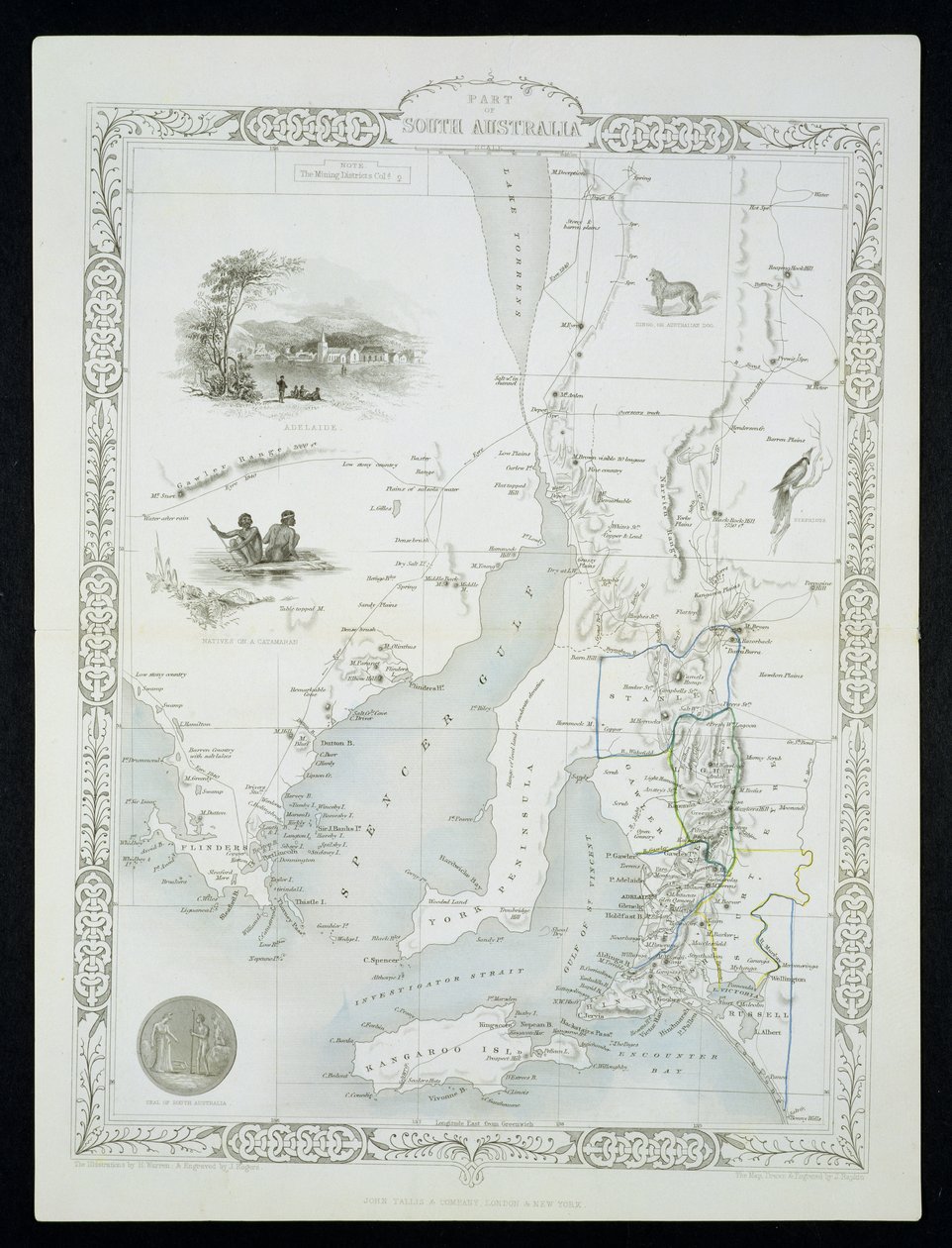 En del av Sør-Australia, fra en serie med verdenskart utgitt av John Tallis und Co, New York og London, 1850-tallet av John Rapkin