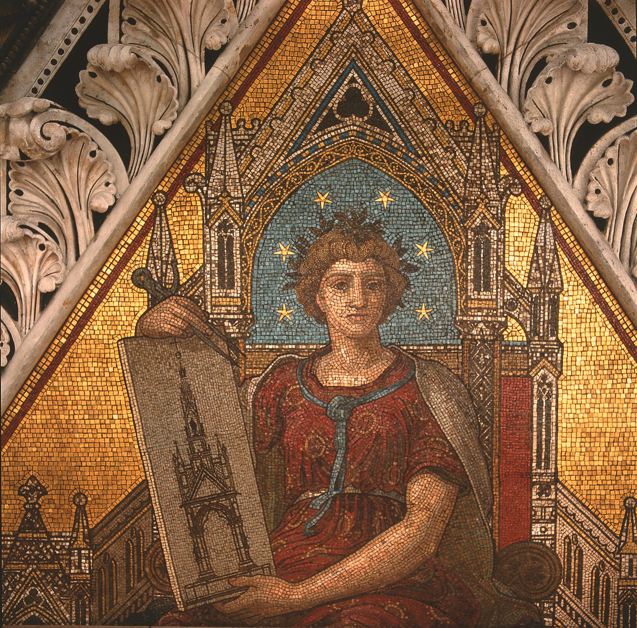 Detalj av arkitektur fra Albert Memorial, henrettet av Antonio Salviati (1816-90), 1868 (mosaikk) av John Richard Clayton