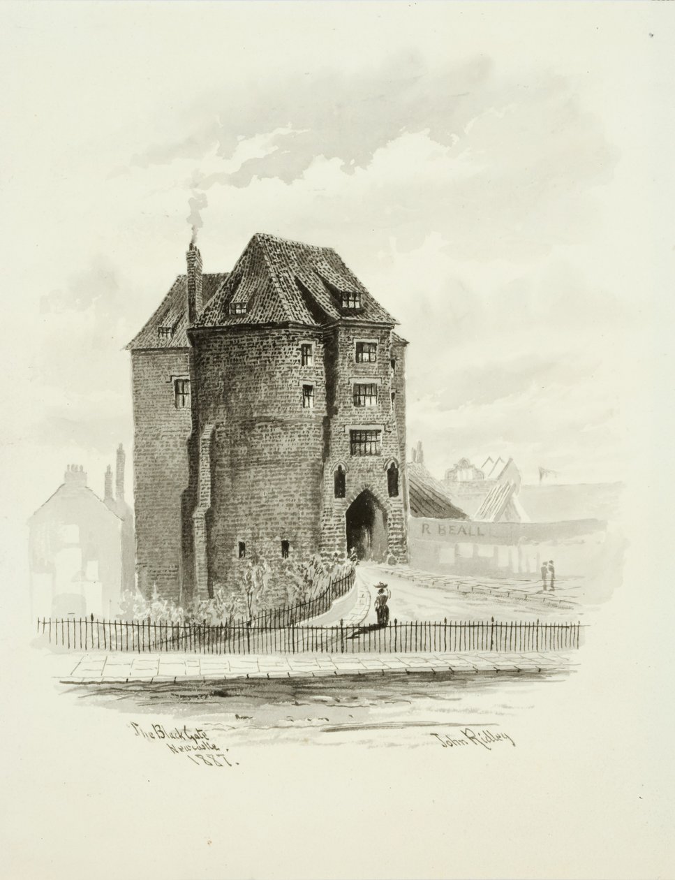 The Black Gate, Newcastle (wc (vask) på papir) av John Ridley