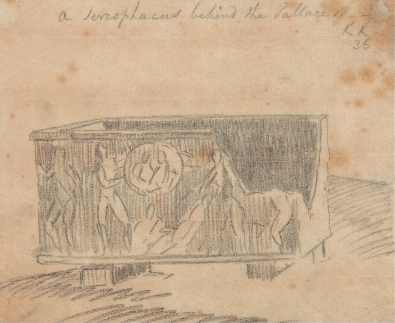 En sarkofag bak palasset av John Robert Cozens