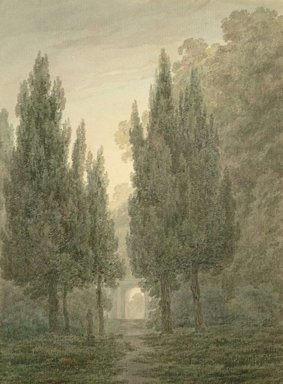 In the Gardens of the Villa Pamphili (wc over blyant på lagt papir) av John Robert Cozens