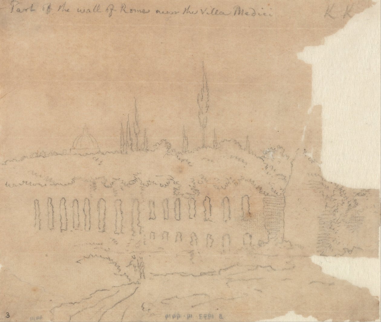En del av Roma -muren i nærheten av Villa Medici av John Robert Cozens