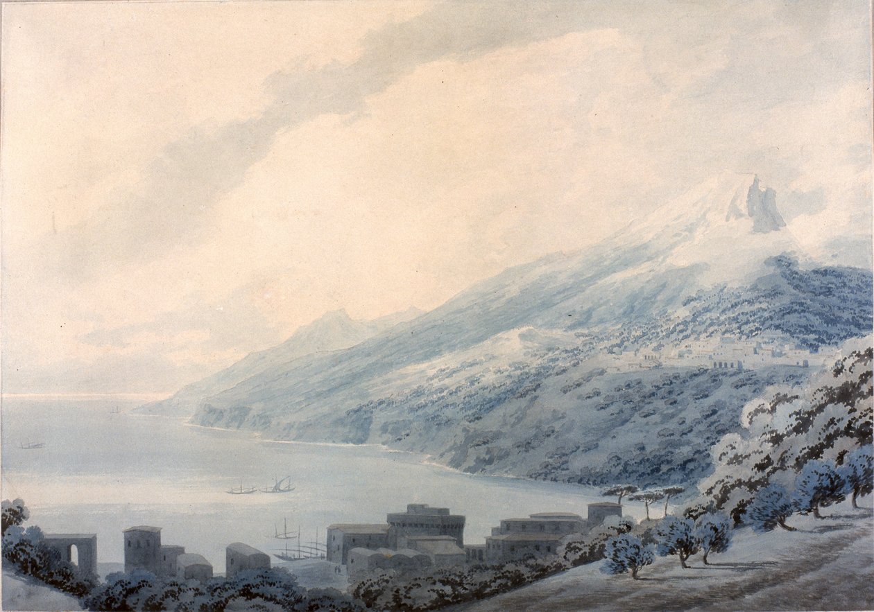 Salernobukten - Raito fra Vietri (blyant og akvarell på papir) av John Robert Cozens