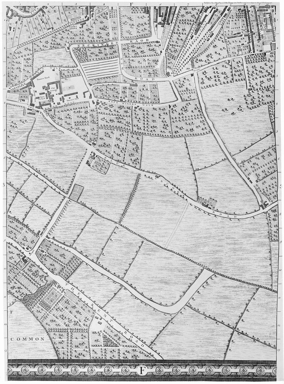 Et kart over Bermondsey, London, 1746 av John Rocque
