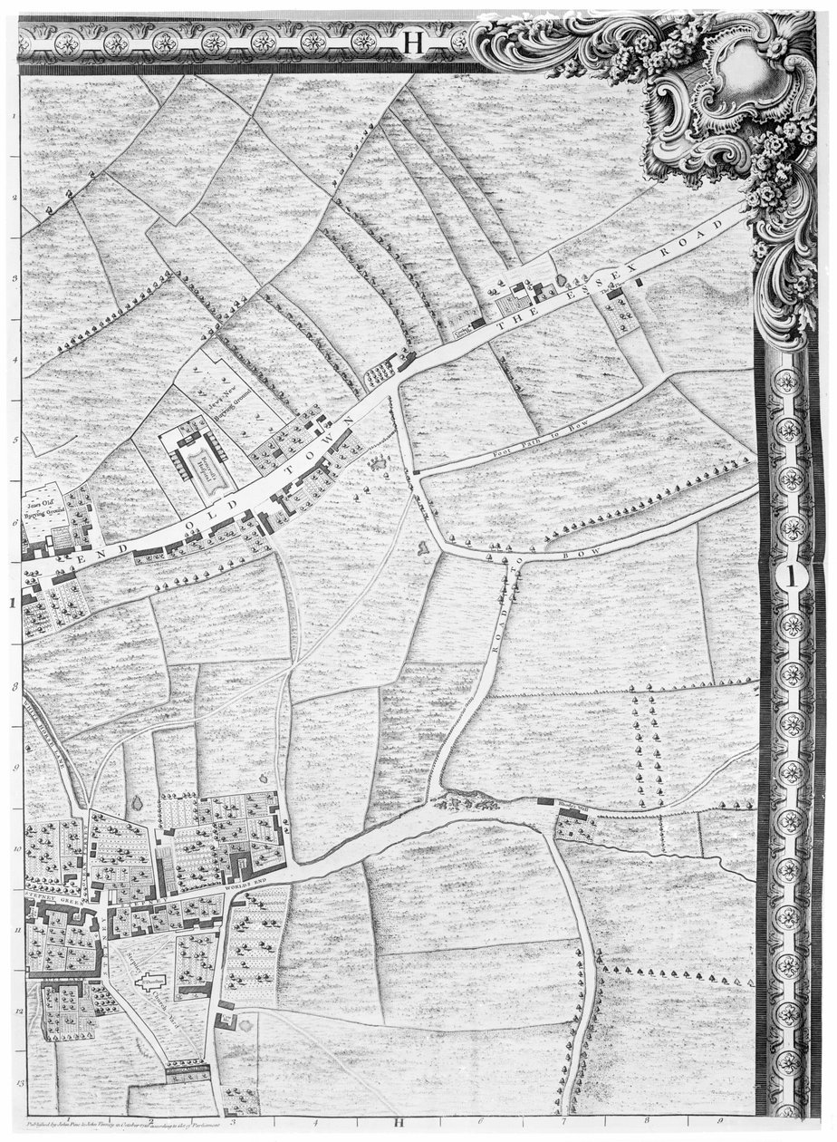 Et kart over Mile End og Stepney Green, London, 1746 av John Rocque