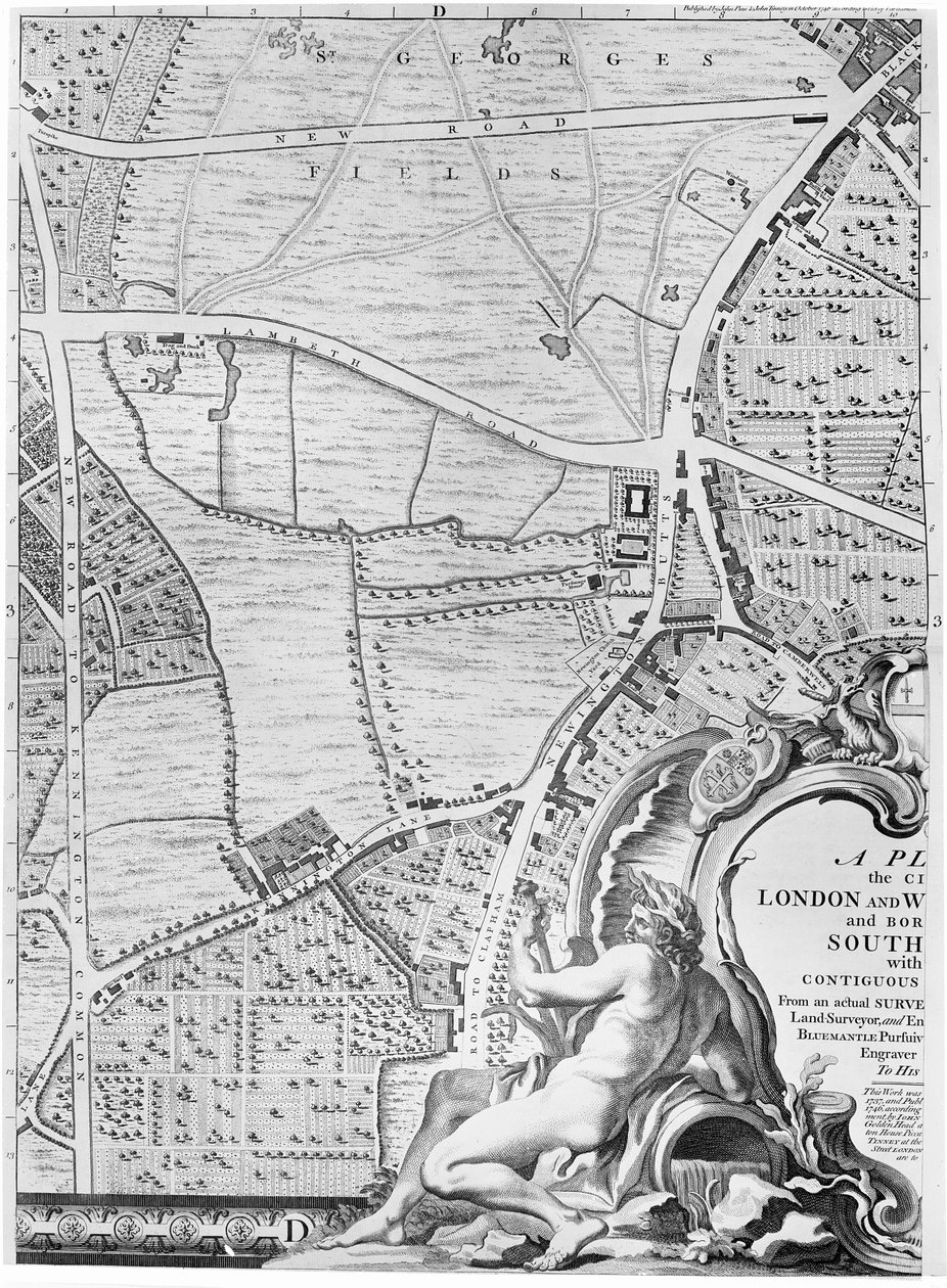 Et kart over St Georges Fields og Newington Butts, London, 1746 av John Rocque