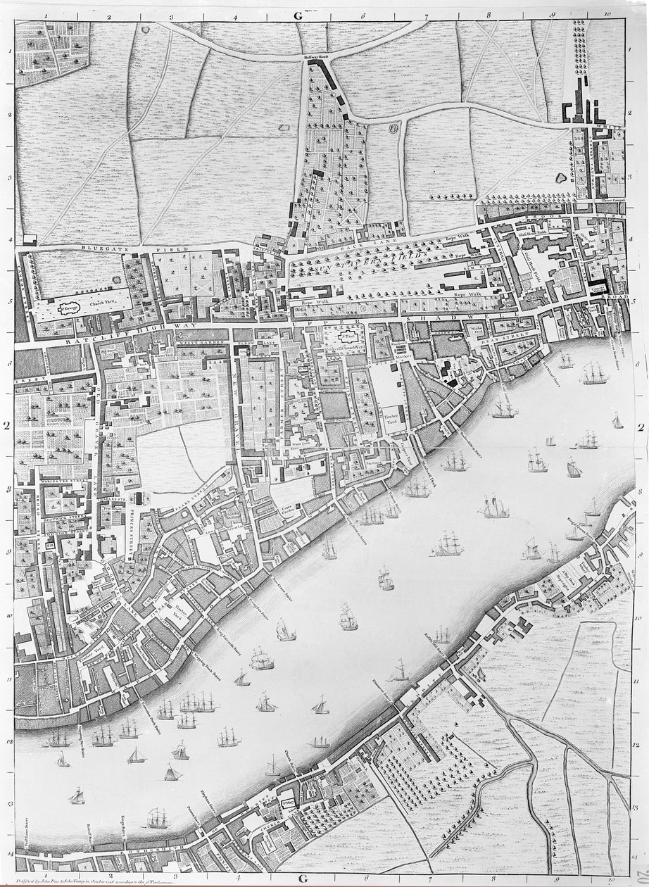 Et kart over Wapping, London, 1746 av John Rocque