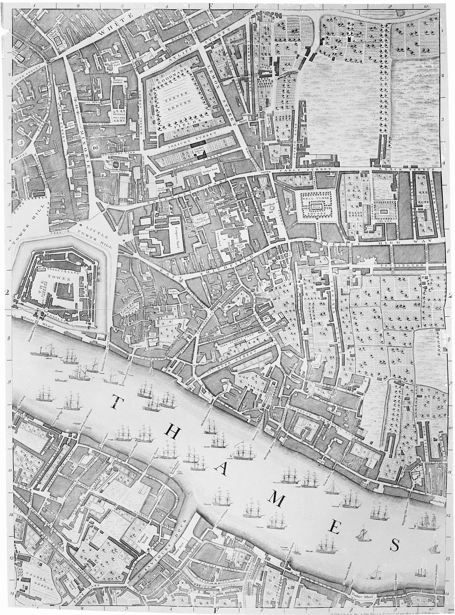 Et kart over Tower of London, 1746 av John Rocque