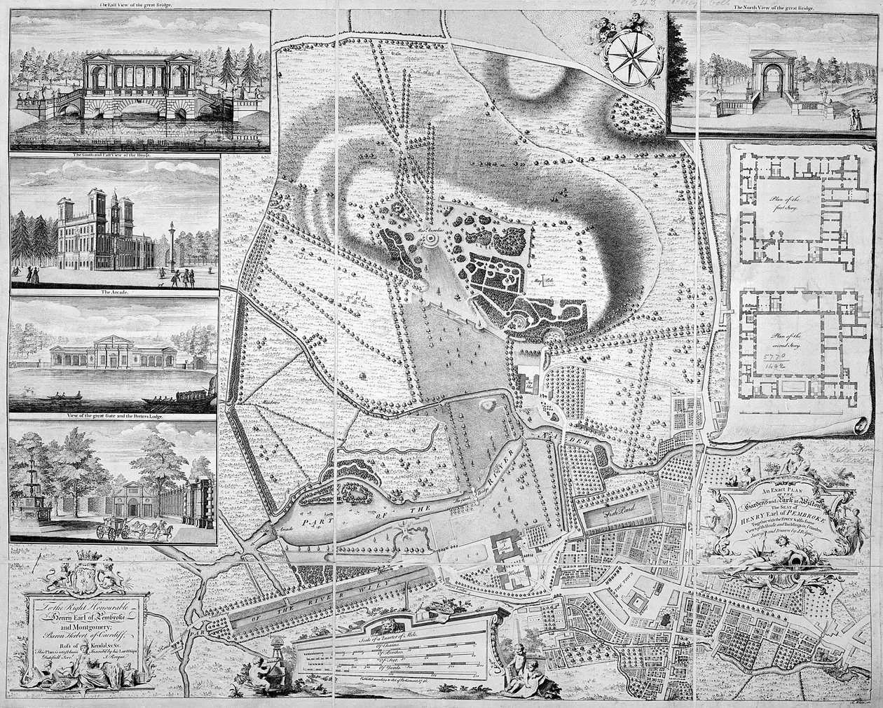 En eksakt plan for hagene og parken ved Wilton, sete for jarlen av Pembroke, 1746 av John Rocque