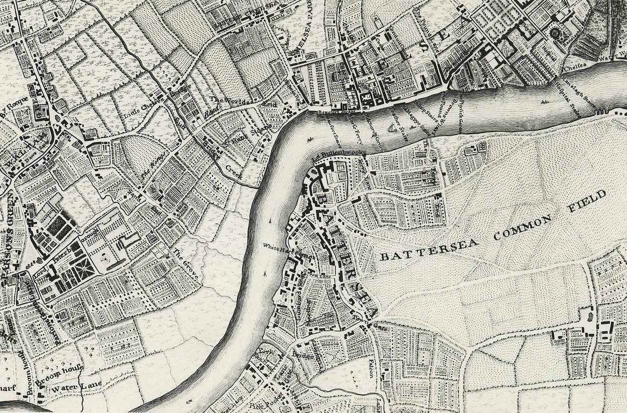 Kart over Battersea og Chelsea, 1748 av John Rocque