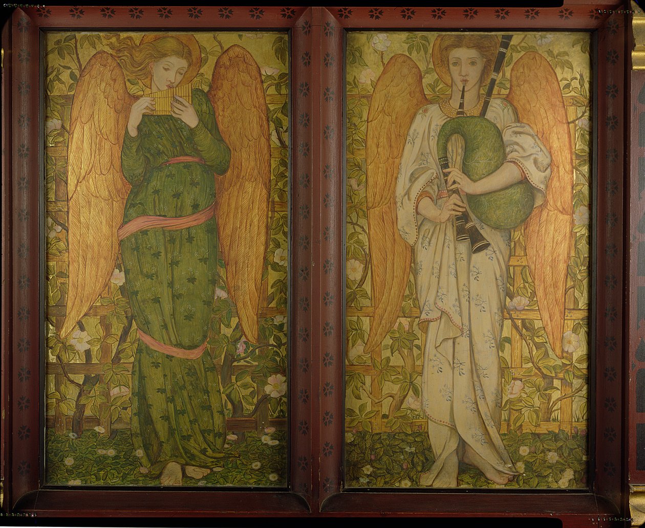 Angels med panfløyte og sekkepiper , 1861-1862 (se også 120144) av John Roddam Spencer Stanhope