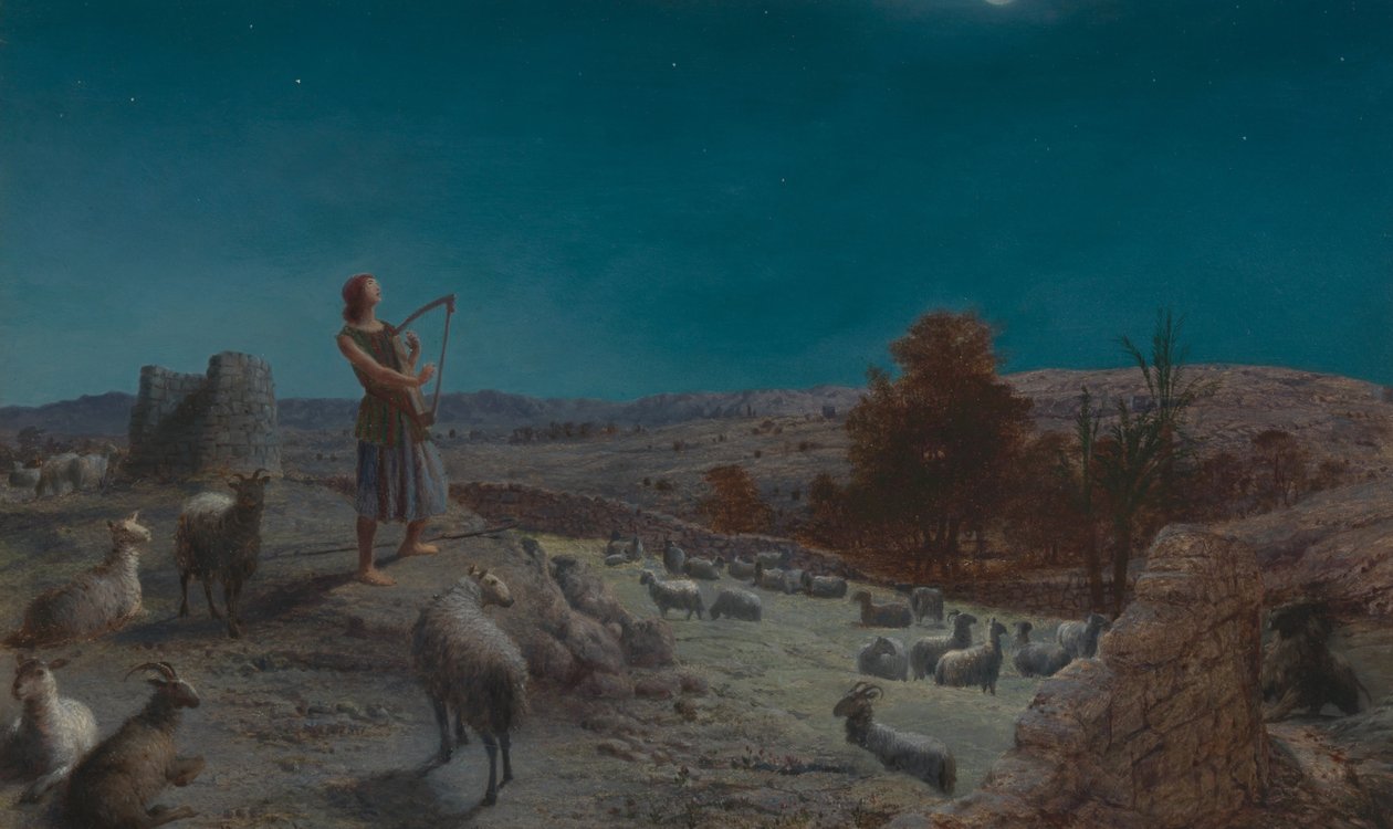 David, Israels fremtidige konge, mens han var en hyrde i Betlehem av John Rogers Herbert