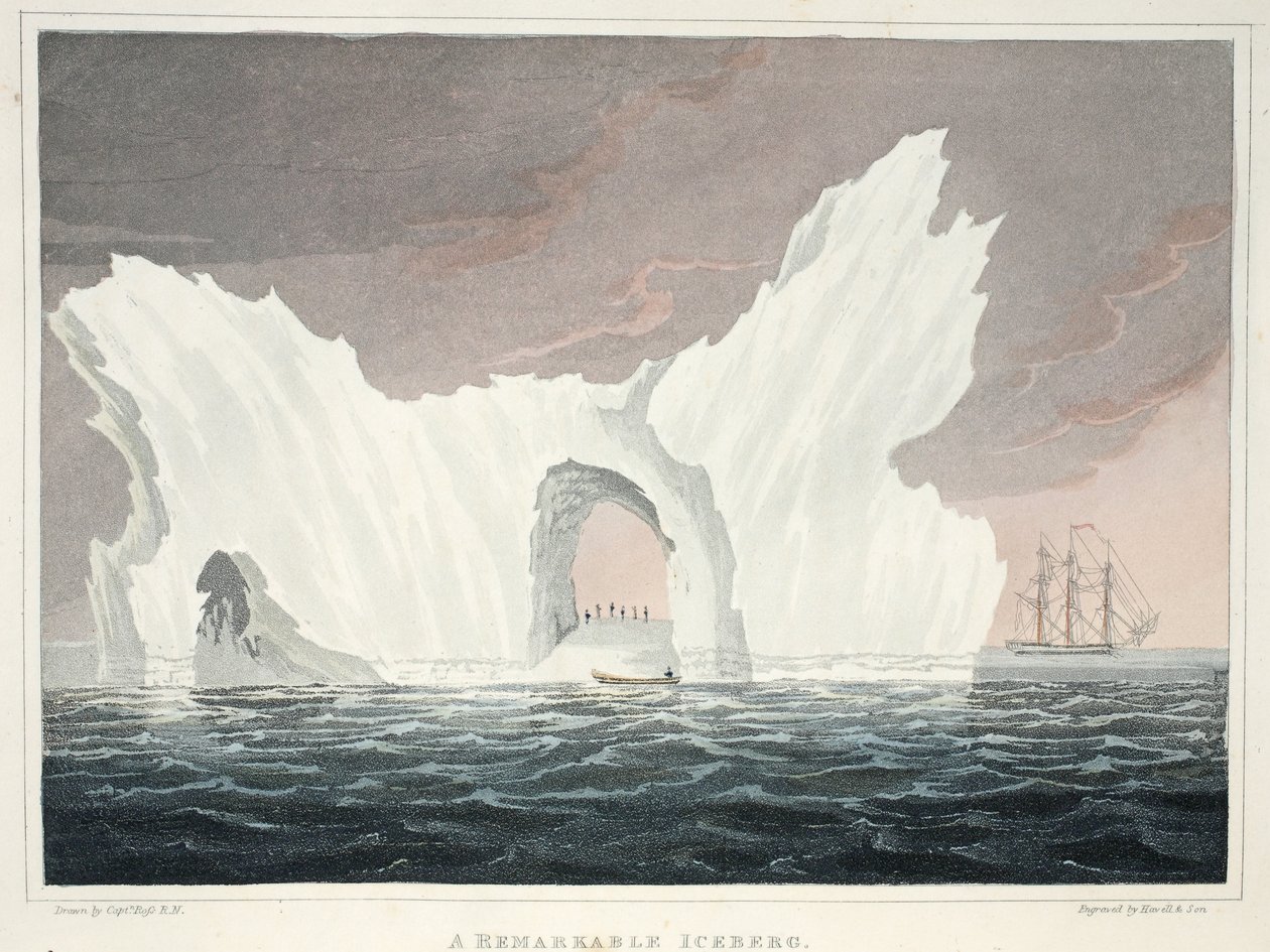 Et bemerkelsesverdig isfjell, juli 1818, illustrasjon fra "A Voyage of Discovery...", 1819 av John Ross