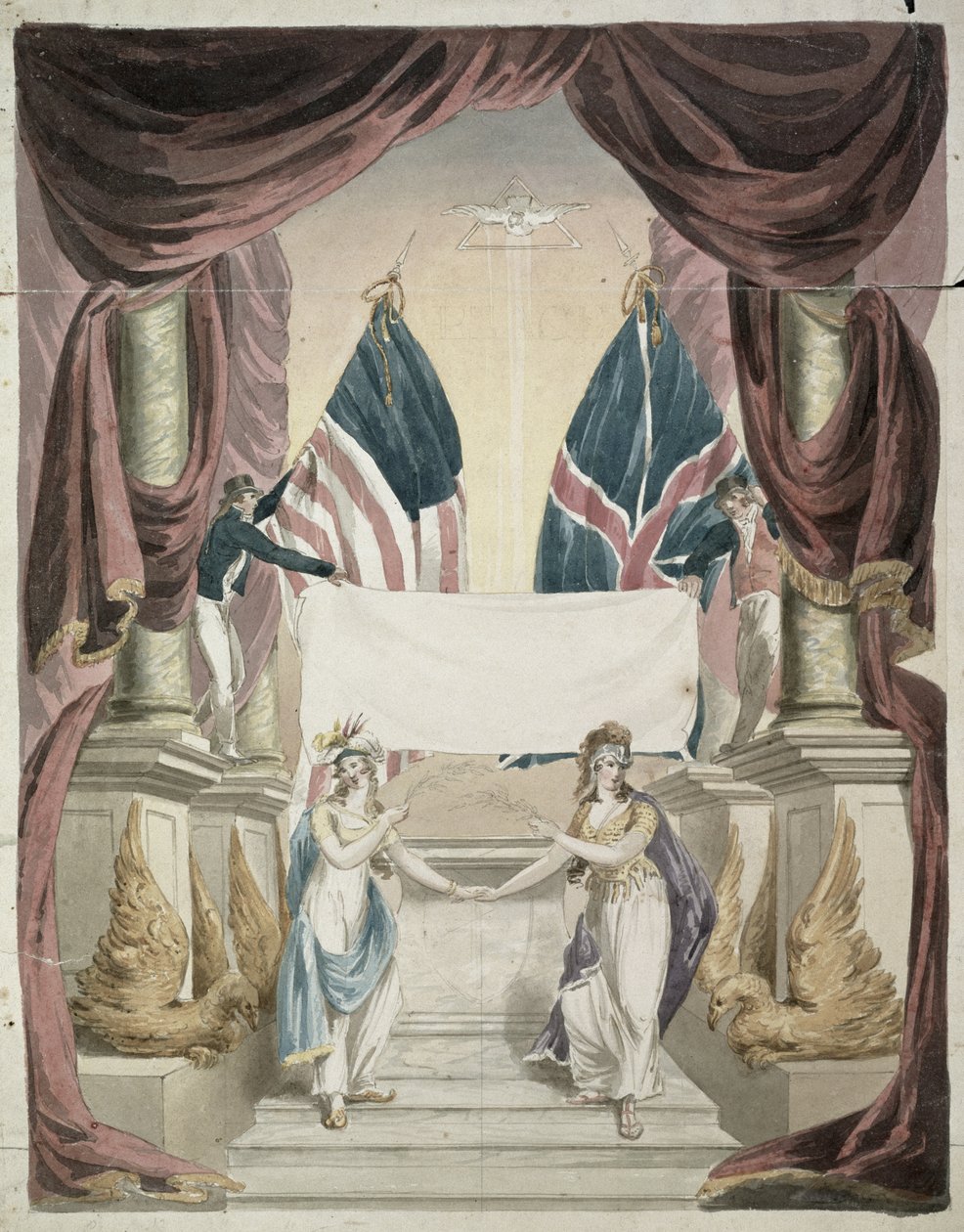 Fred, allegori av Gent-traktaten, signert 24. desember 1814, ca. 1814 (blekk og wc på papir) av John Rubens Smith