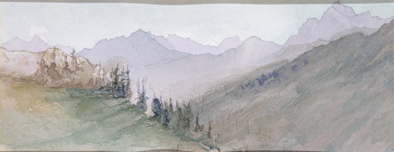 Fjell i Savoy sett fra Brezon (chromolitho und wc) av John Ruskin