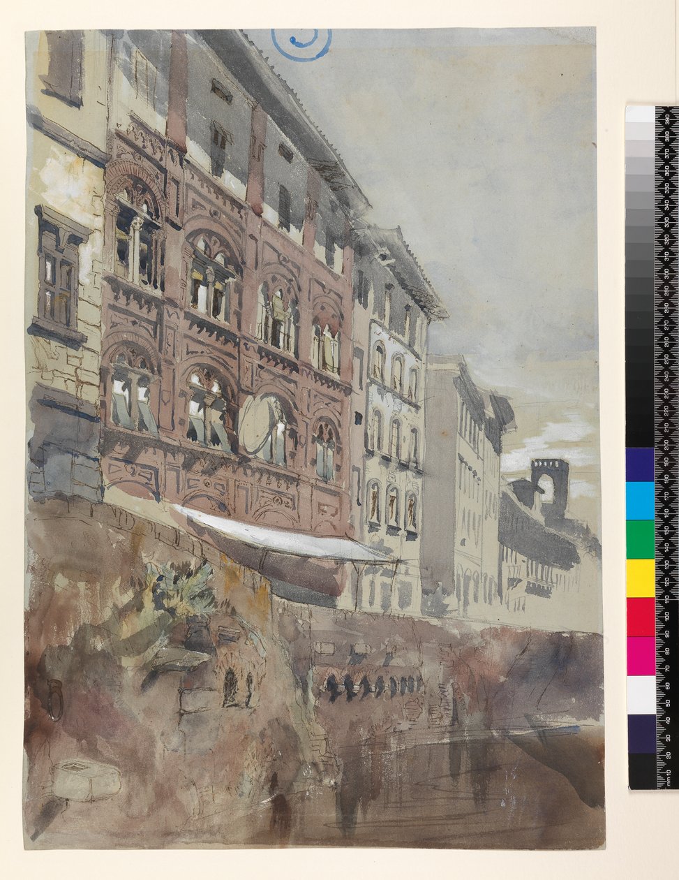 No.1590 Palazzo Agostini, Pisa, 1845 (wc og gouache på papir) av John Ruskin