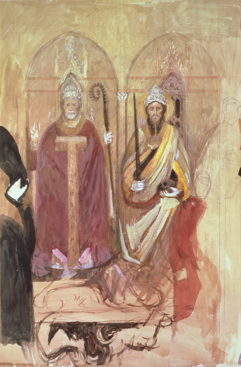 Paven og keiseren, freskomaleri i det spanske kapellet, Santa Maria Novella, Firenze, 1800-tallet av John Ruskin