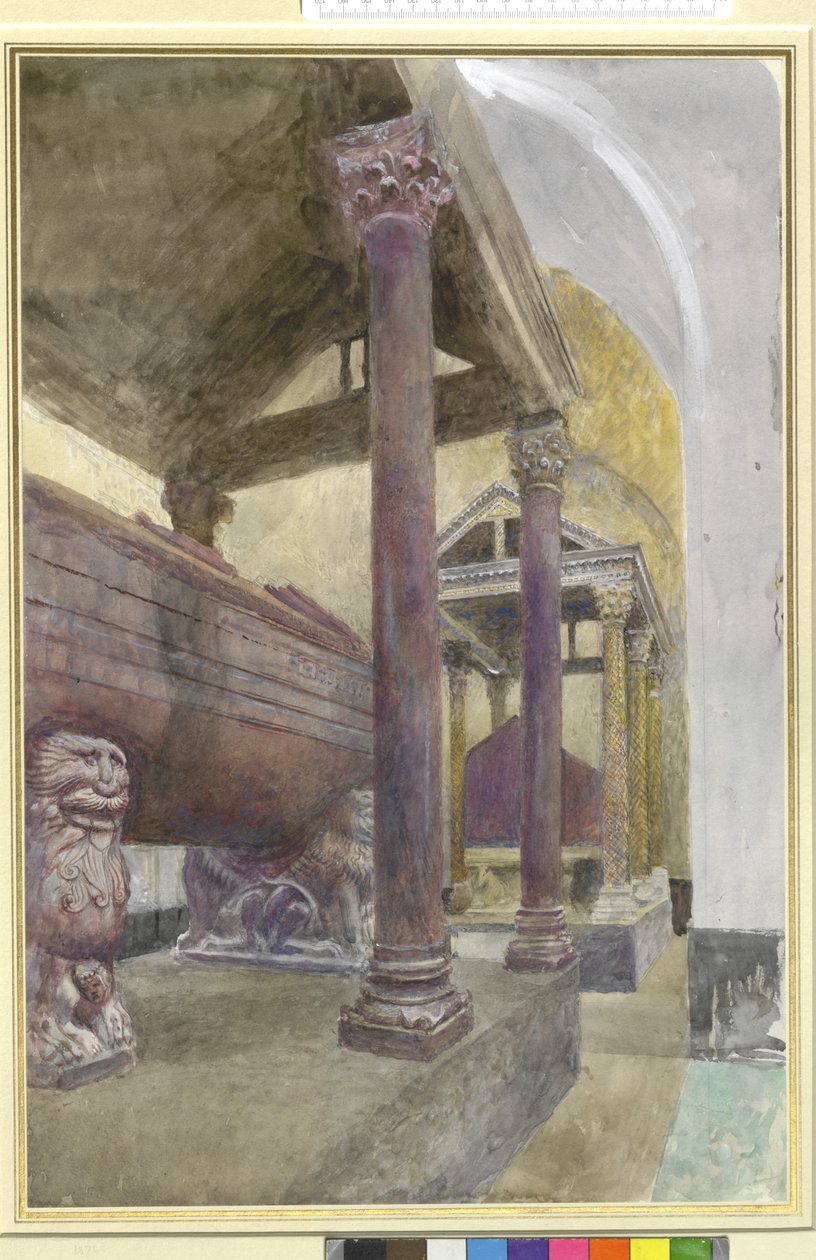 Graven til Fredrik II i katedralen i Palermo, 23. - 30. april 1874 (akvarell og kroppsfarge over grafitt på papir) av John Ruskin