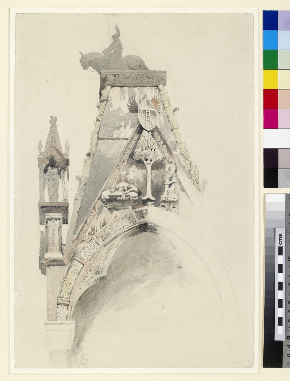 Mastino II-graven, Santa Maria Antica, Verona, 1800-tallet (blyant og wc på papir) av John Ruskin
