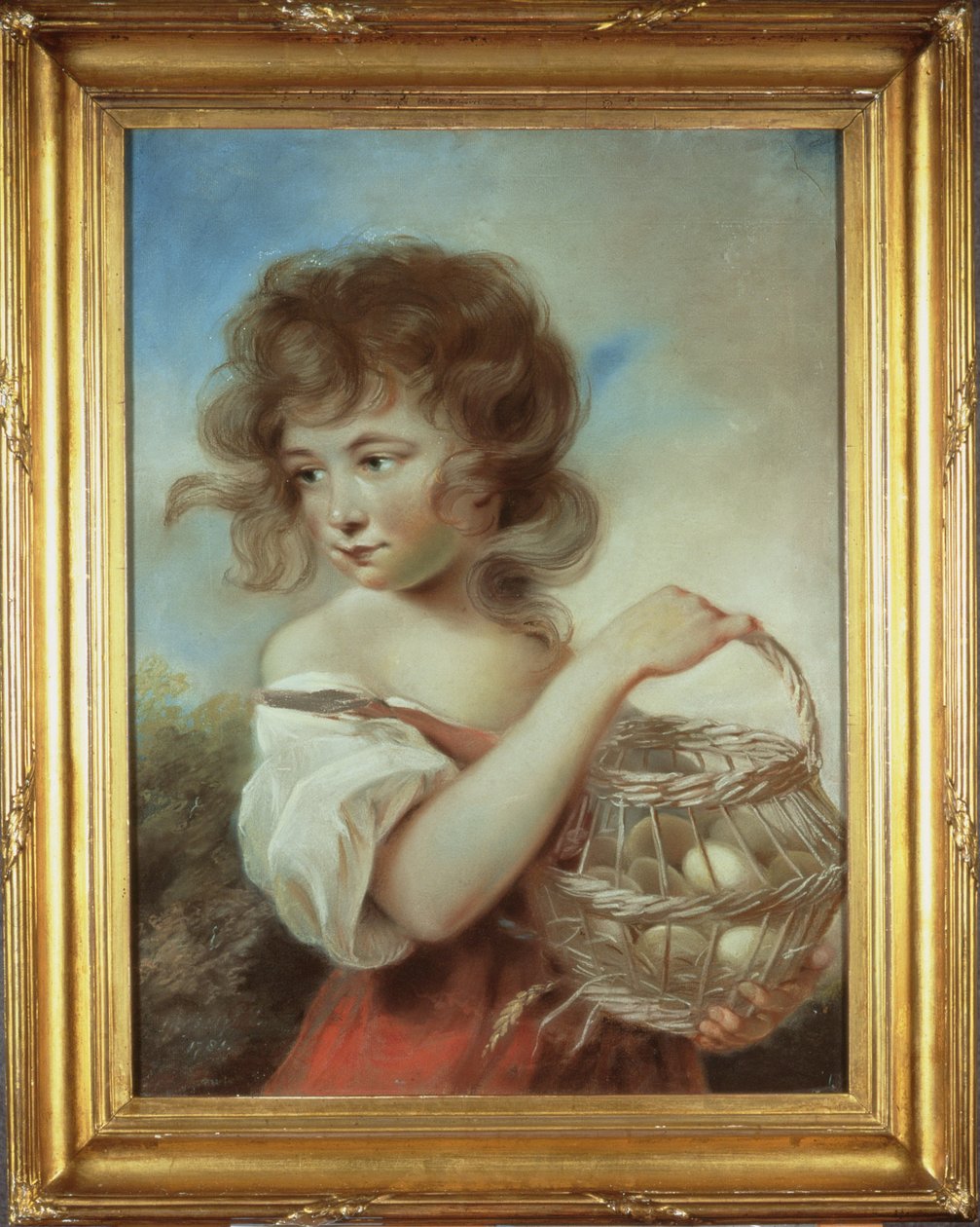 Piken med en kurv med egg, ca. 1780 (pastell) av John Russell