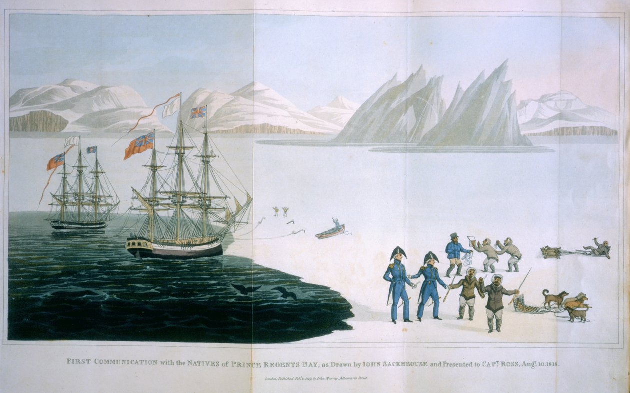 Første kommunikasjon med de innfødte i Prince Regents Bay, 10. august 1818, utgitt av John Murray, London, 1819 av John Sackhouse