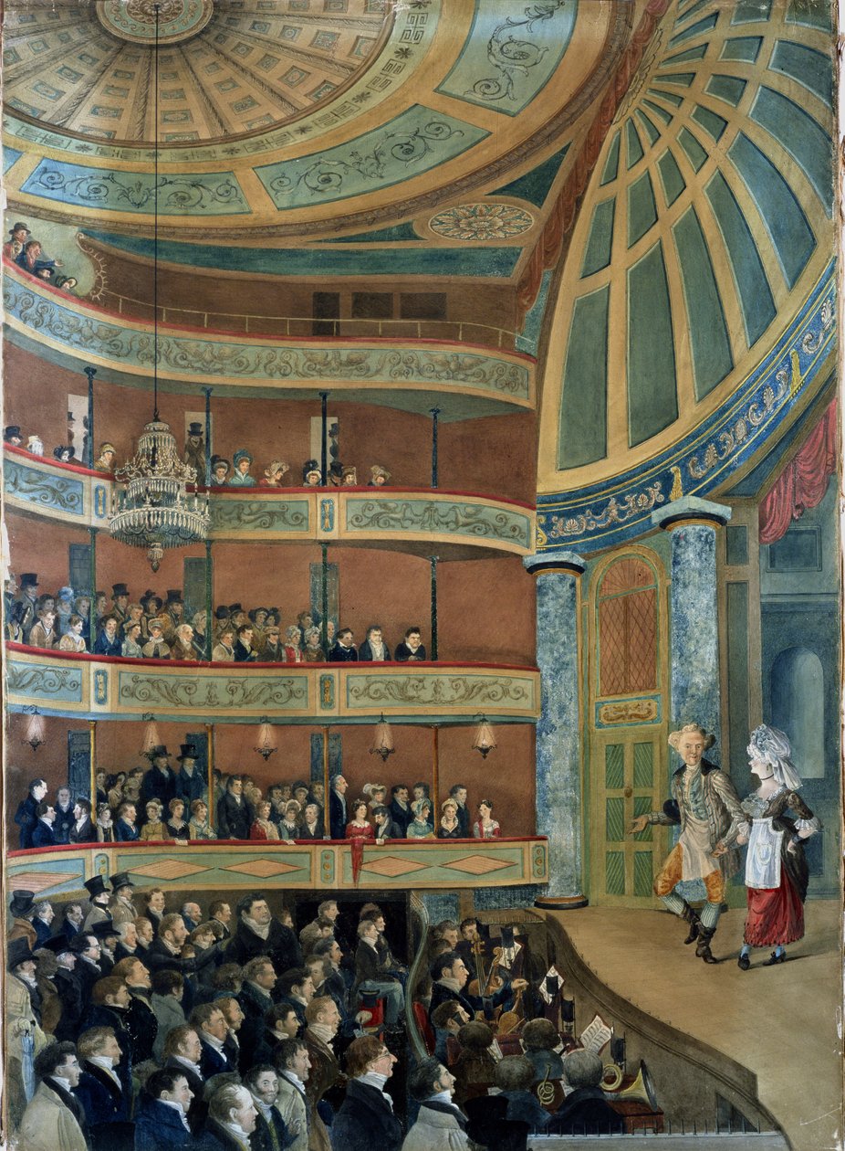 Interiør av The Park Theatre, New York City, 1822 av John Searle