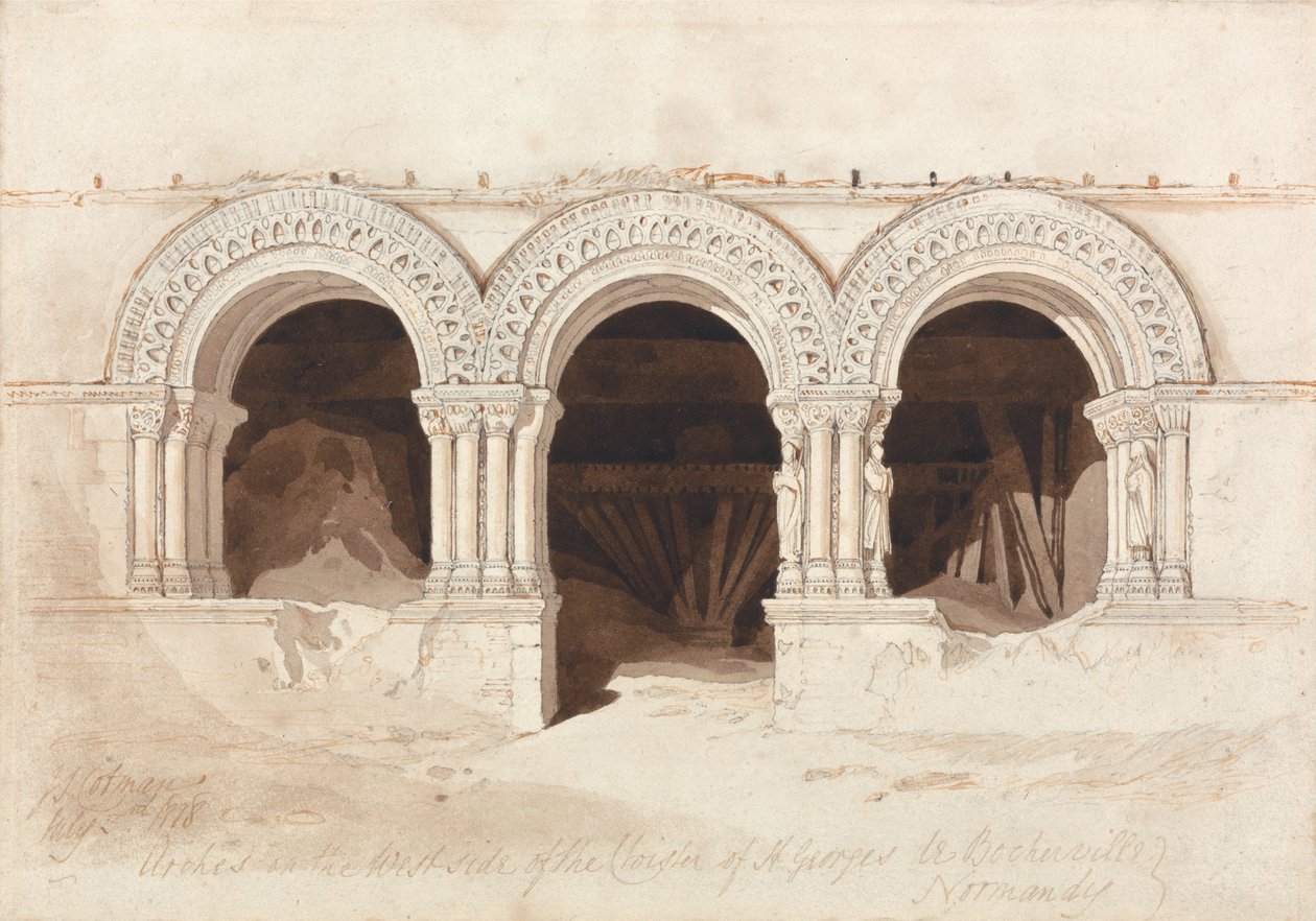 Buer på vestsiden av klosteret Saint. Georges de Boscherville, nær Rouen, Normandie av John Sell Cotman