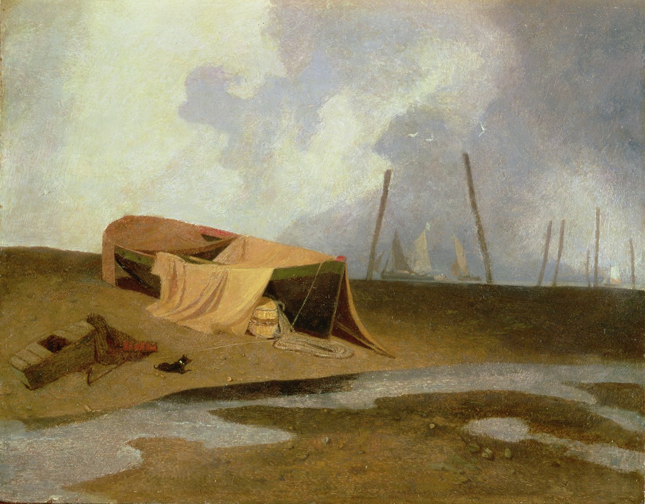 Båter på Greater Yarmouth Beach av John Sell Cotman