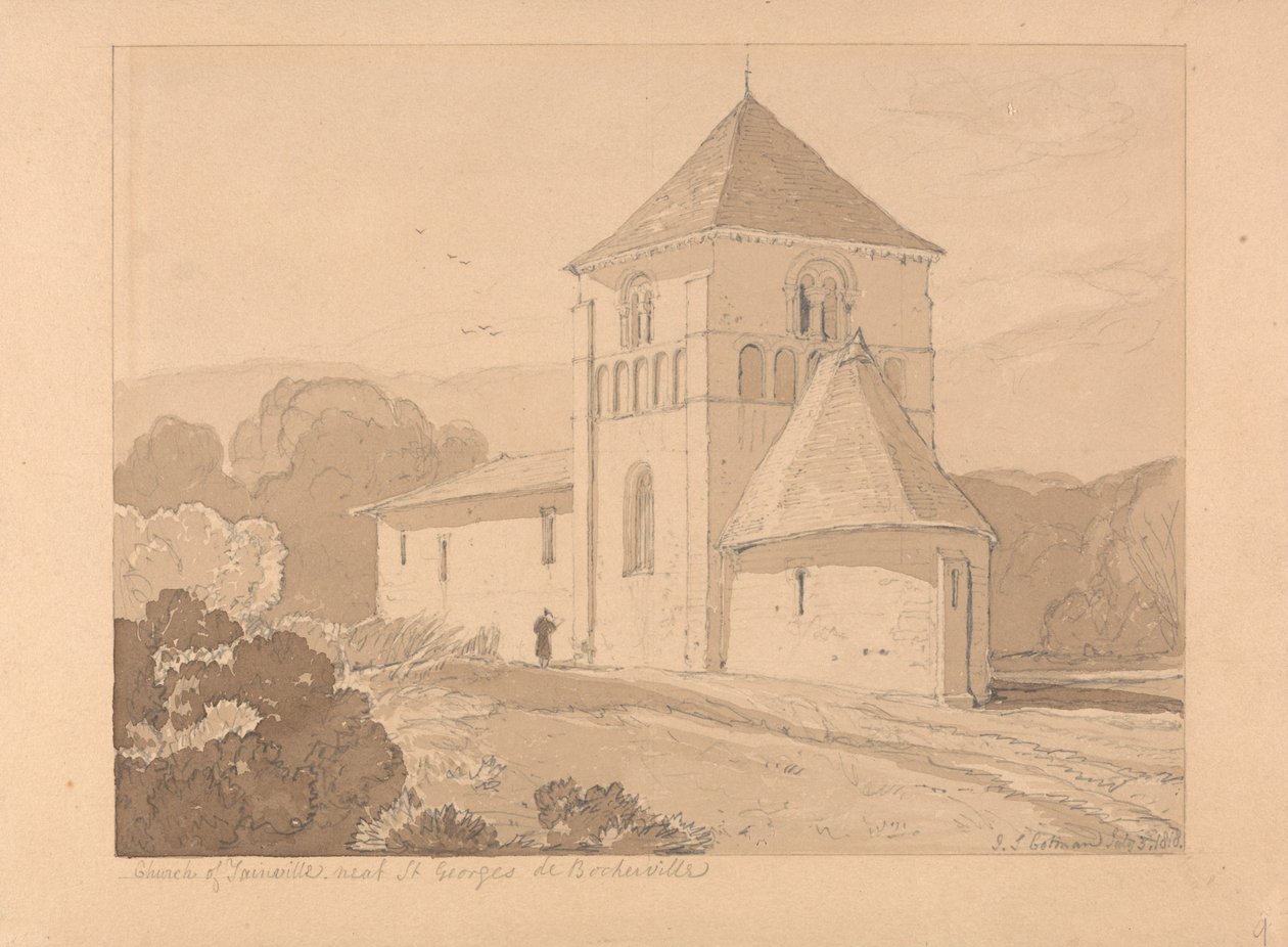 Church of Yainville, nær Saint Georges de Boscherville, Normandie av John Sell Cotman