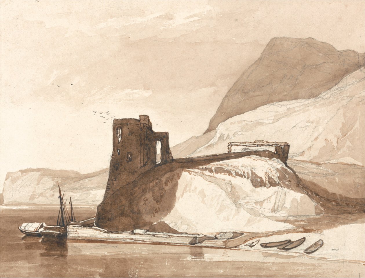 Kystscene med et slott av John Sell Cotman