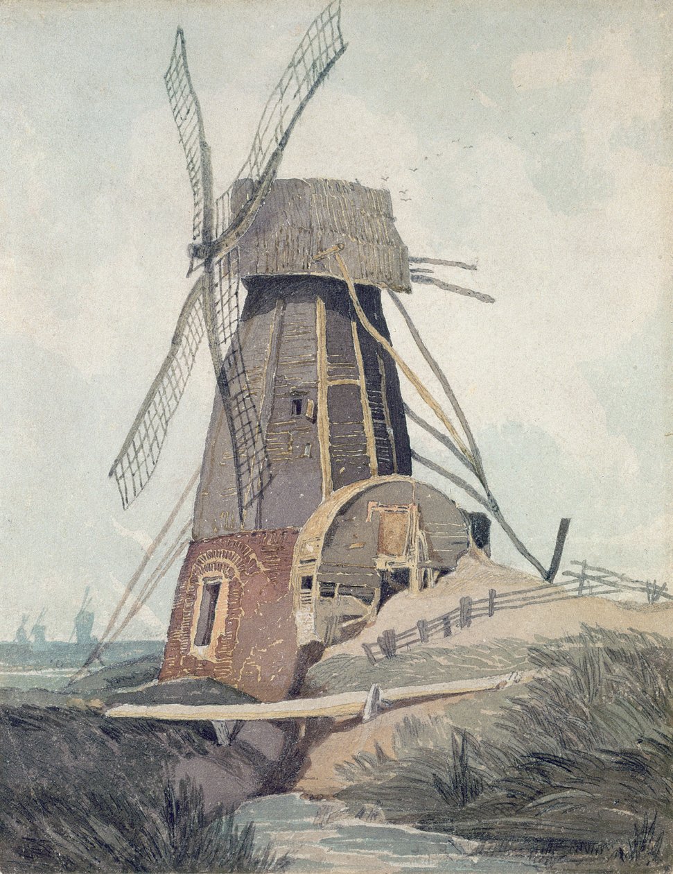 Dreneringsmølle i Lincolnshire, 1807-08 (wc og svart bly på papir) av John Sell Cotman