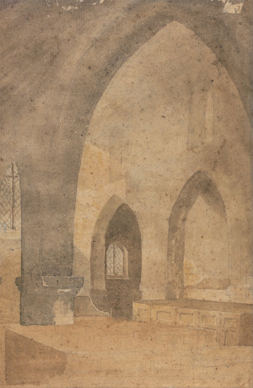 Interiør i en kirke, ser vest fra sørgangen av John Sell Cotman