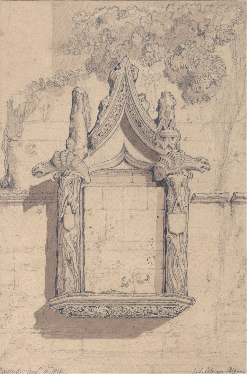 Skulptur på et hus på nordsiden av katedralen i Bayeux av John Sell Cotman