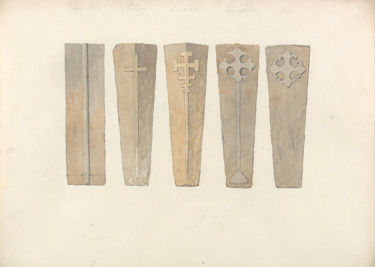 Studier av fem kistelokk fra Norfolk kirker av John Sell Cotman