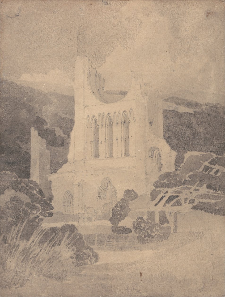 West Front of Byland Abbey, Yorkshire av John Sell Cotman