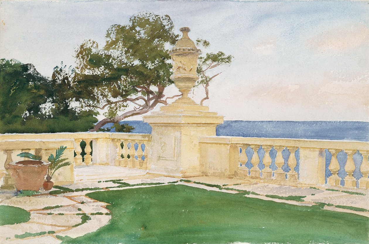 Terrace, Vizcaya, 1917 (wc og grafitt på hvitt vevd papir) av John Singer Sargent