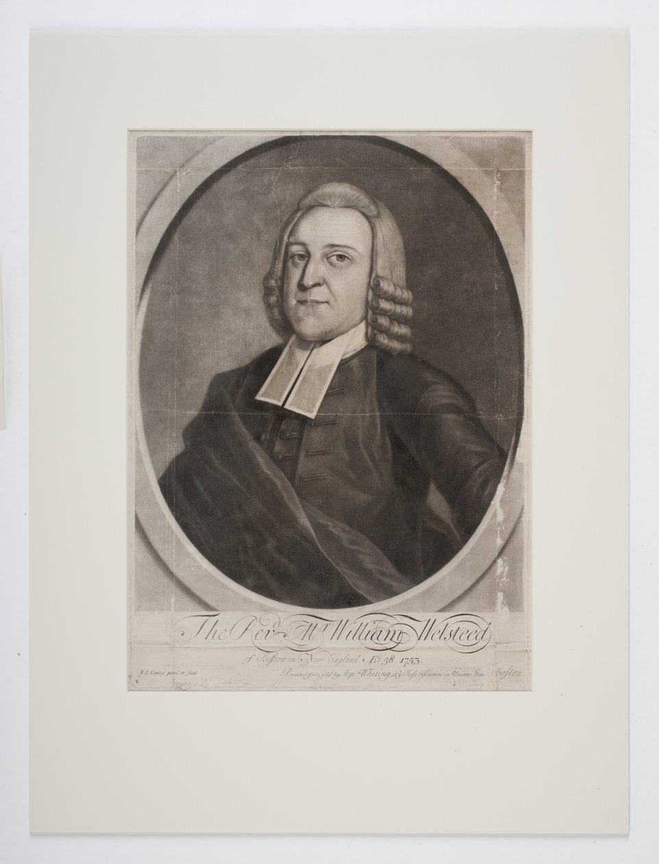 Rev. William Welsteed fra Boston, New England, ca. 1753 (mezzotint) av John Singleton Copley