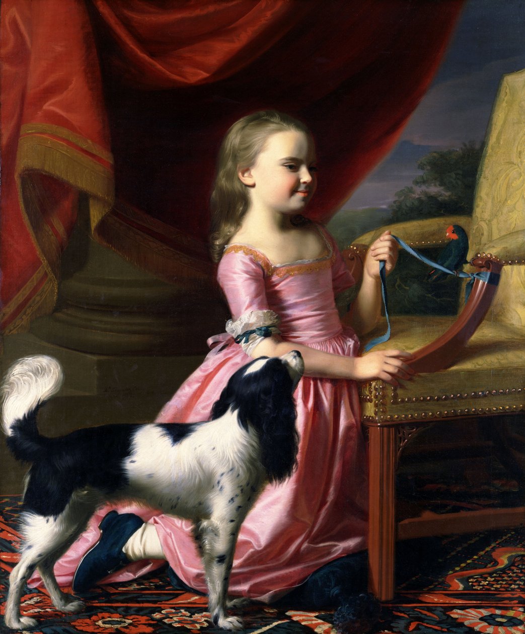 Ung dame med en fugl og en hund av John Singleton Copley