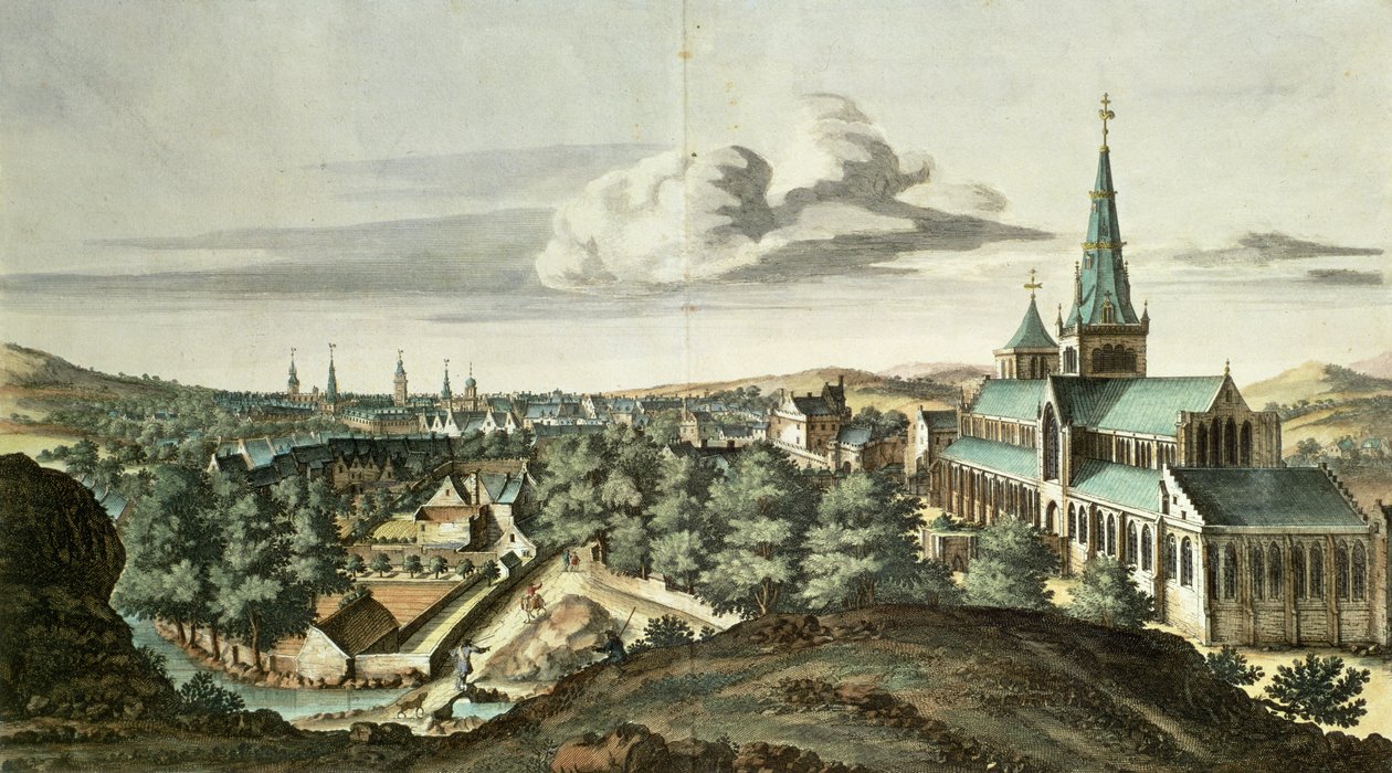Prospekt av byen Glasgow fra nordøst (farget gravering) av John Slezer