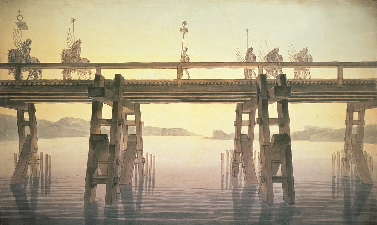 The Bridge of Caesar, 1814 (penn og blekk med wc på papir) av John Soane