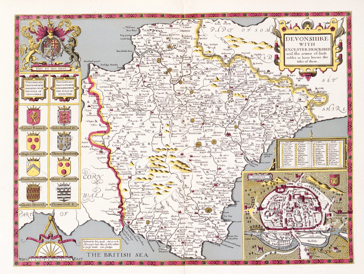 Devonshire, gravert av Jodocus Hondius (1563-1612) fra John Speed