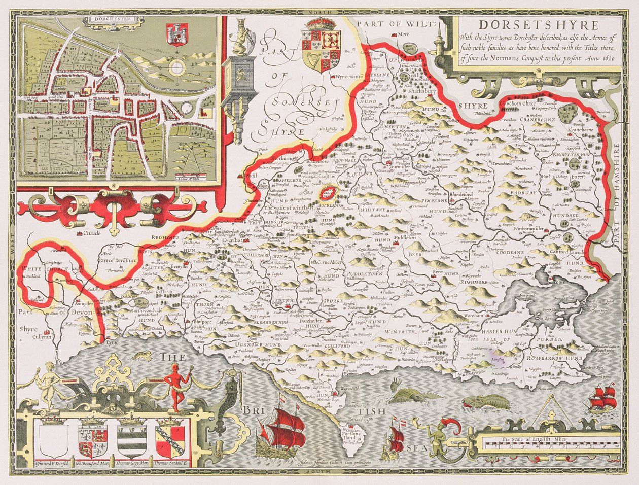 Dorsetshire, gravert av Jodocus Hondius (1563-1612) fra John Speed