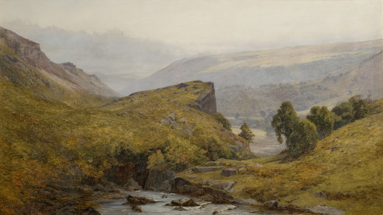 A Fine Morning in the Valley of the Lledr, North Wales olje på lerret av John Surtees