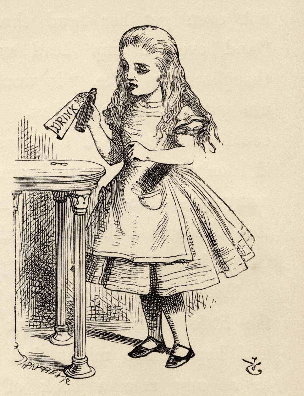 Alice ser på Drink Me-flasken, fra 