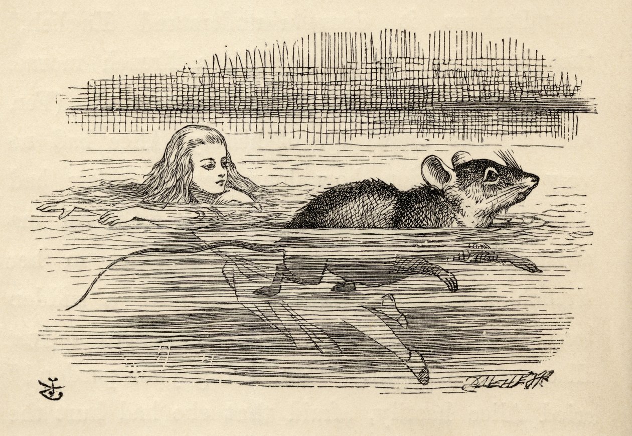 Alice svømmer med en mus i tårebassenget, fra 