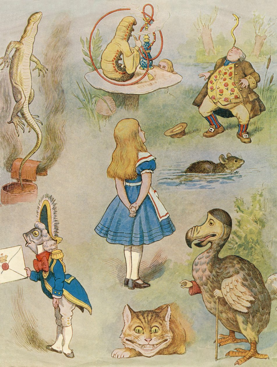 Karakterer fra Alice i Eventyrland (fargegravering) av John Tenniel