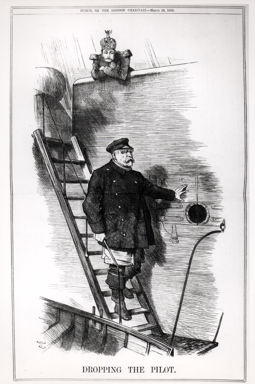 'Dropping the Pilot', karikatur av Otto von Bismarck (1815-98) og Kaiser Wilhelm II (1859-1941) fra 'Punch, or The London Charivari', 29. mars 1890 av John Tenniel